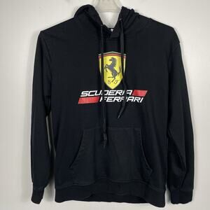 Scuderia Ferrari Logo Hoodie Mens S/M Black Italian Racing Team Luxury Sportscar